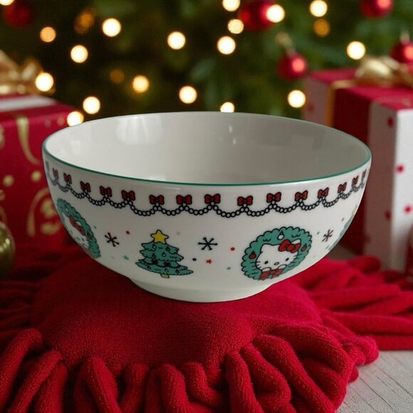 Hello Kitty Christmas Holiday Trees/Wreath Ceramic 6" Bowl Set of 2 NEW - Picture 10 of 10